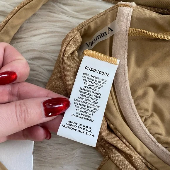 Vitamin A Golden Glow Gold Metallic Demi Bikini Top Underwire Swimsuit - Picture 11 of 12